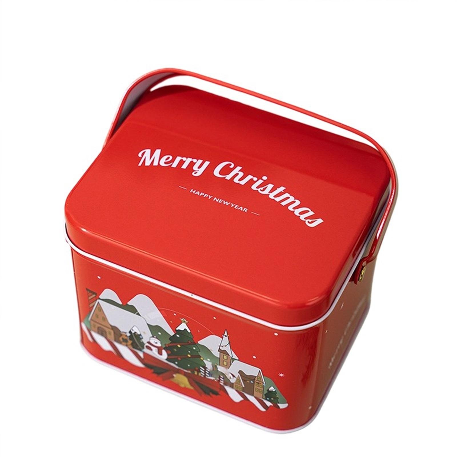 

Рождественская жестяная коробка с ручкой, банка для хранения подарков, декоративная подарочная коробка, банка для конфет, банка для печенья One Size