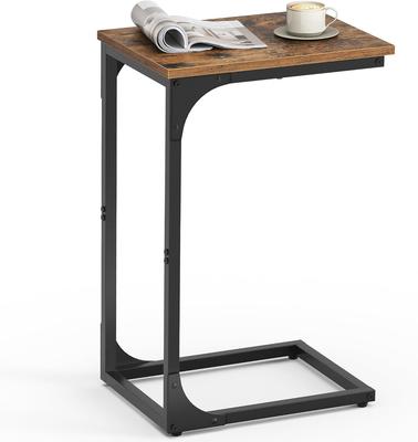 C-förmiger Beistelltisch, Kleiner Nachttisch für Couch, Sofatisch mit Metallrahmen für Wohnzimmer, Schlafzimmer, Nachttisch, Rustikales Braun und Schwarz