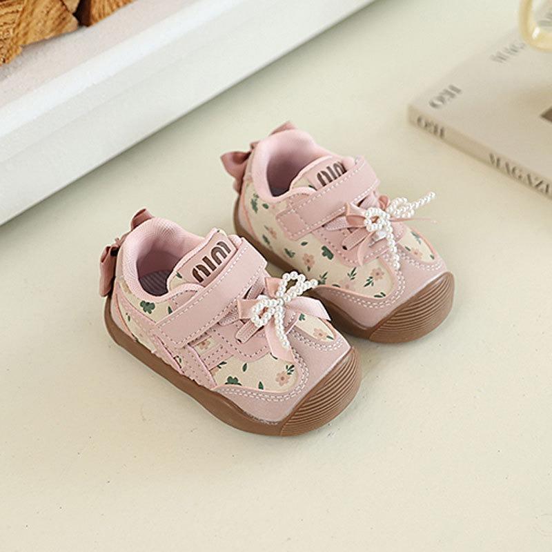 Infant Toddler Walking Shoes, Autumn Baby Girls' Soft-Soled Sneakers, Bow-Knot Korean Style Princess Shoes for Little Girls.