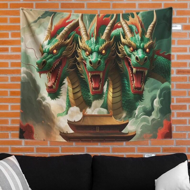 The majestic and powerful three-headed dragon tapestry 75x100 чёрный