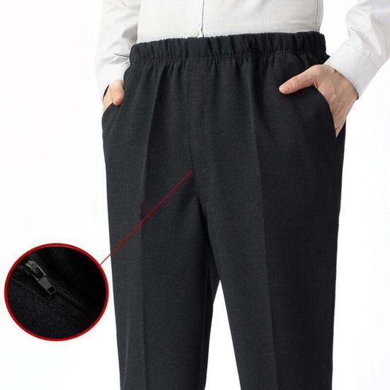 High Waist Zipper Button Fly Pockets Men Pants Summer Solid Color Straight Fit Casual Business Pants