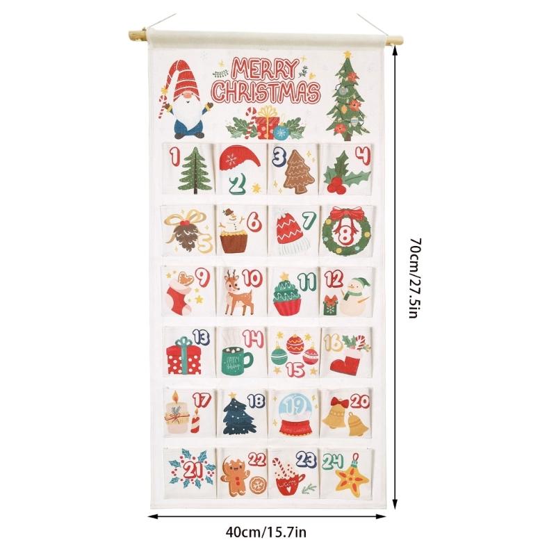 Hanging Christmas Advent Calendar with 24 Fillable Compartments, Fabric Wall Advent Ornament for Daily Surprises Across Homes or Classrooms