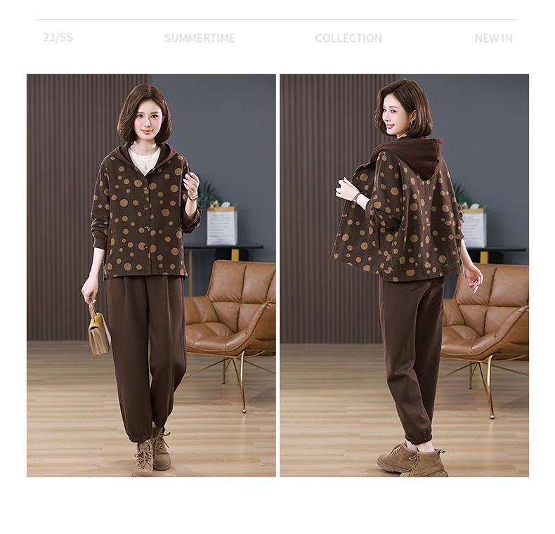 Plus Size Casual Hooded Jacket & Harem Pants Two-Piece Set