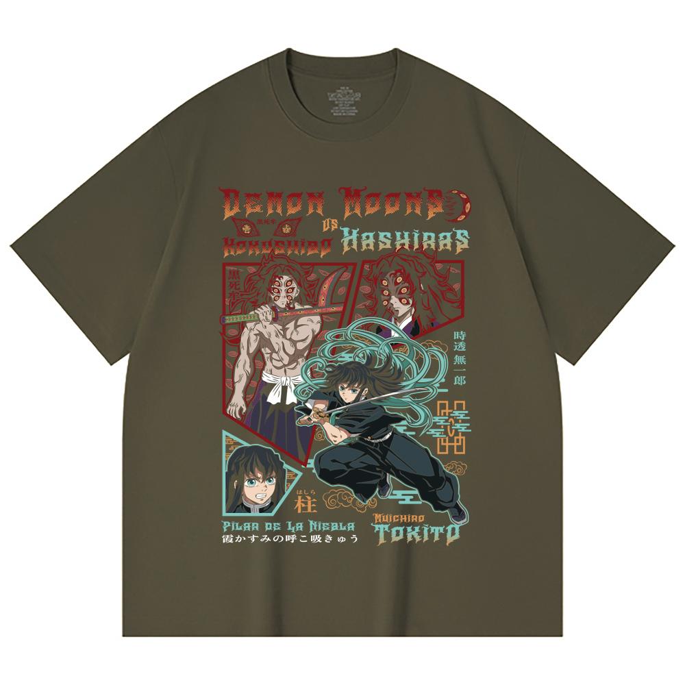 230 Gsm 100% Cotton Demon Slayer V93 Kokushibo x Tokito Print Unisex Heavy Cotton T Shirt