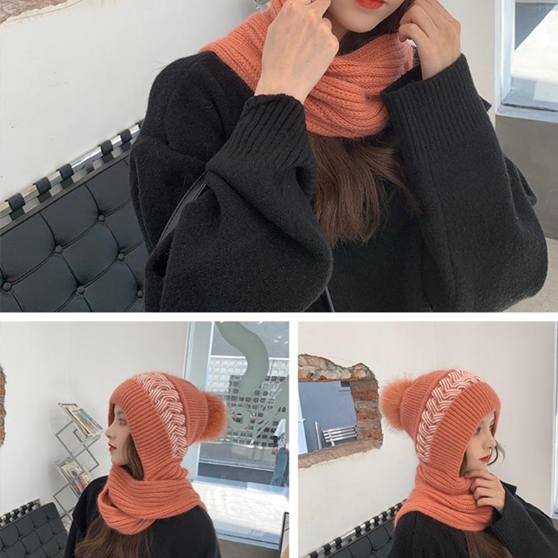 Korean Style Hat Scarf Set Women Winter Warm Cycling Ear for Protection Windproof Knitted Wool Pullover Cap Scarf for Wo