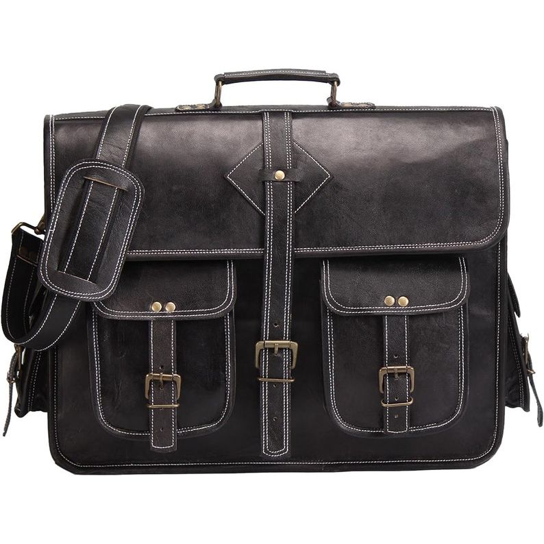 

Черная кожаная сумка-мессенджер: Кроссбоди для ноутбука из кожи полного зерна 18 x 14 x 6 in