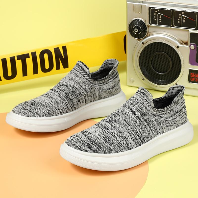 Spring and Autumn fly-woven sports men's shoes couple high-top breathable socks shoes large size foot cover casual lazy board shoes