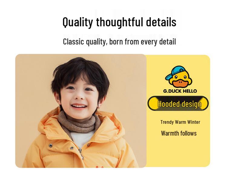 2025 Unisex Yellow Duck Down Jacket for Kids - Mid-Length, Thickened Winter Coat