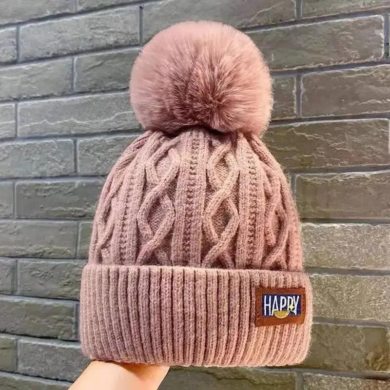 Winter Warm Female Fur Pom Poms Hat Winter Hat for Women Girl 's Cap Knitted Classic Beanies Cap Hats Thick Women Skullies