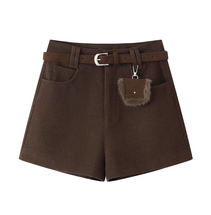 

Petite Women s Black High-Waisted A-Line Wool Shorts - Versatile, Slimming Bootcut Pants for Spring & Autumn 4XL