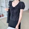 New Arrivals Open Run Women Lovely Punching Shirring Strap Puff Short Sleeve Bl