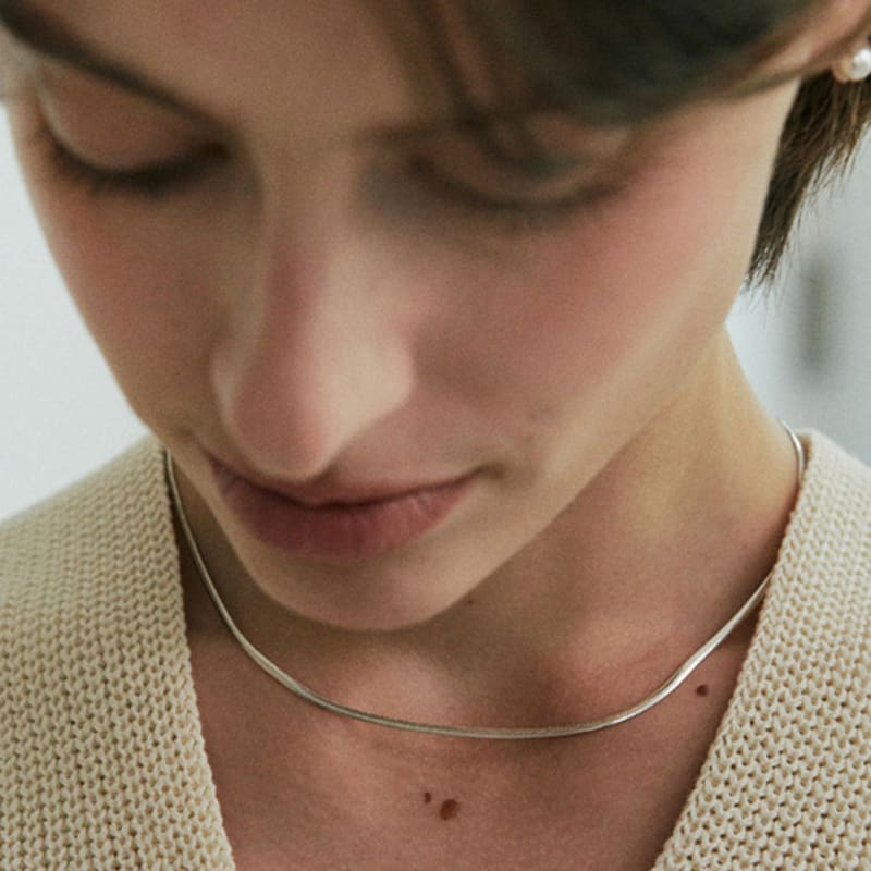 Green [925 Silver] Un.silver.160 / Flat Evening Necklace