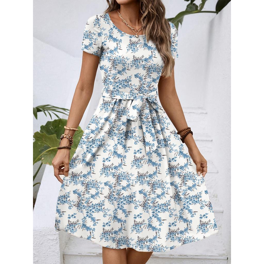 Dámské módní retro vzorované tištěné barevně blokované šaty