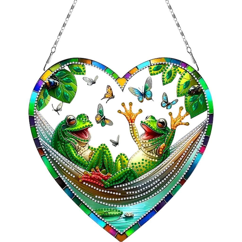 Stained Art DIY 2D Flat Acrylic Hanging Diamond Art Set 24x24cm Double Side Print Single-Sided Rhinestone for Adults Home Decor