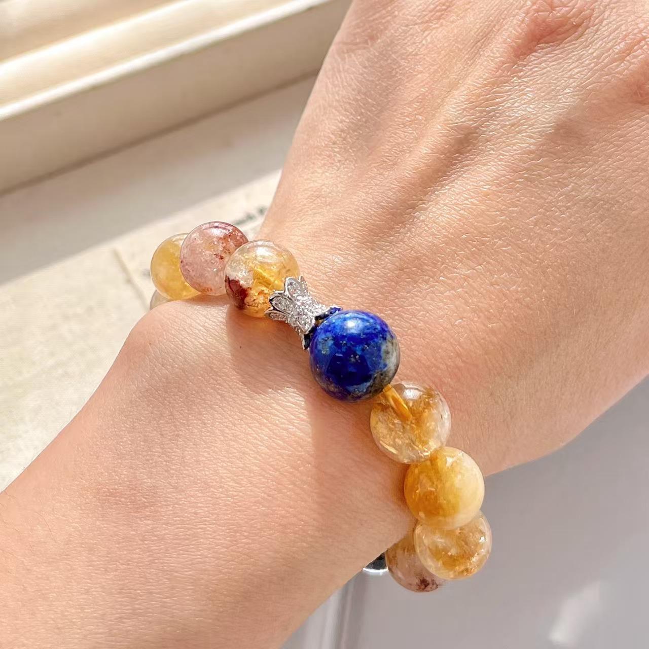 10Mm Retro Natural Honey Milk Cover Citrine Lapis Lazuli White Crystal Bracelet Basic Commuter Hand