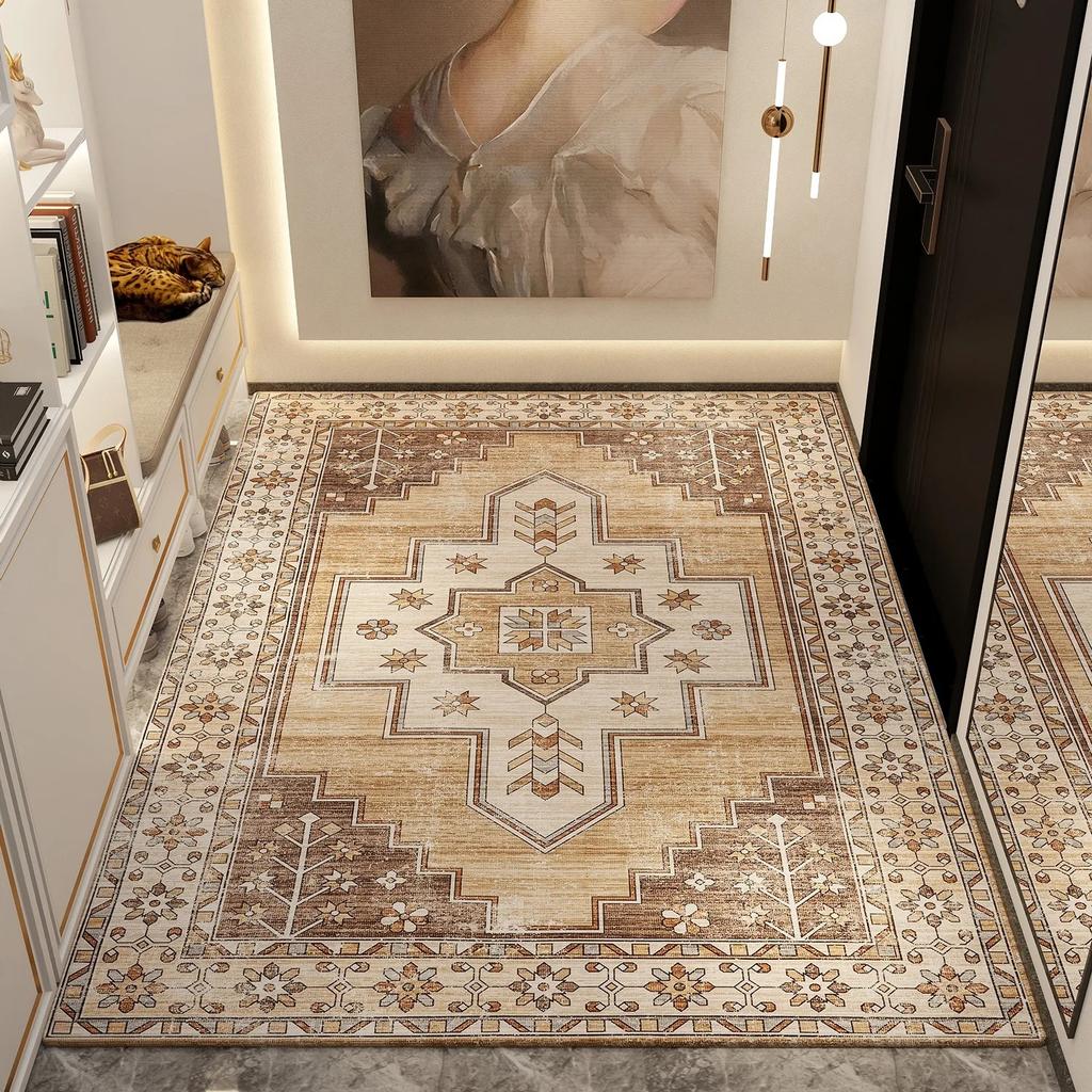 Vibrant Ethnic Pattern Rug Unique Colorful Art Design Entryway Living Room Carpet Durable Home Decor for Living Space