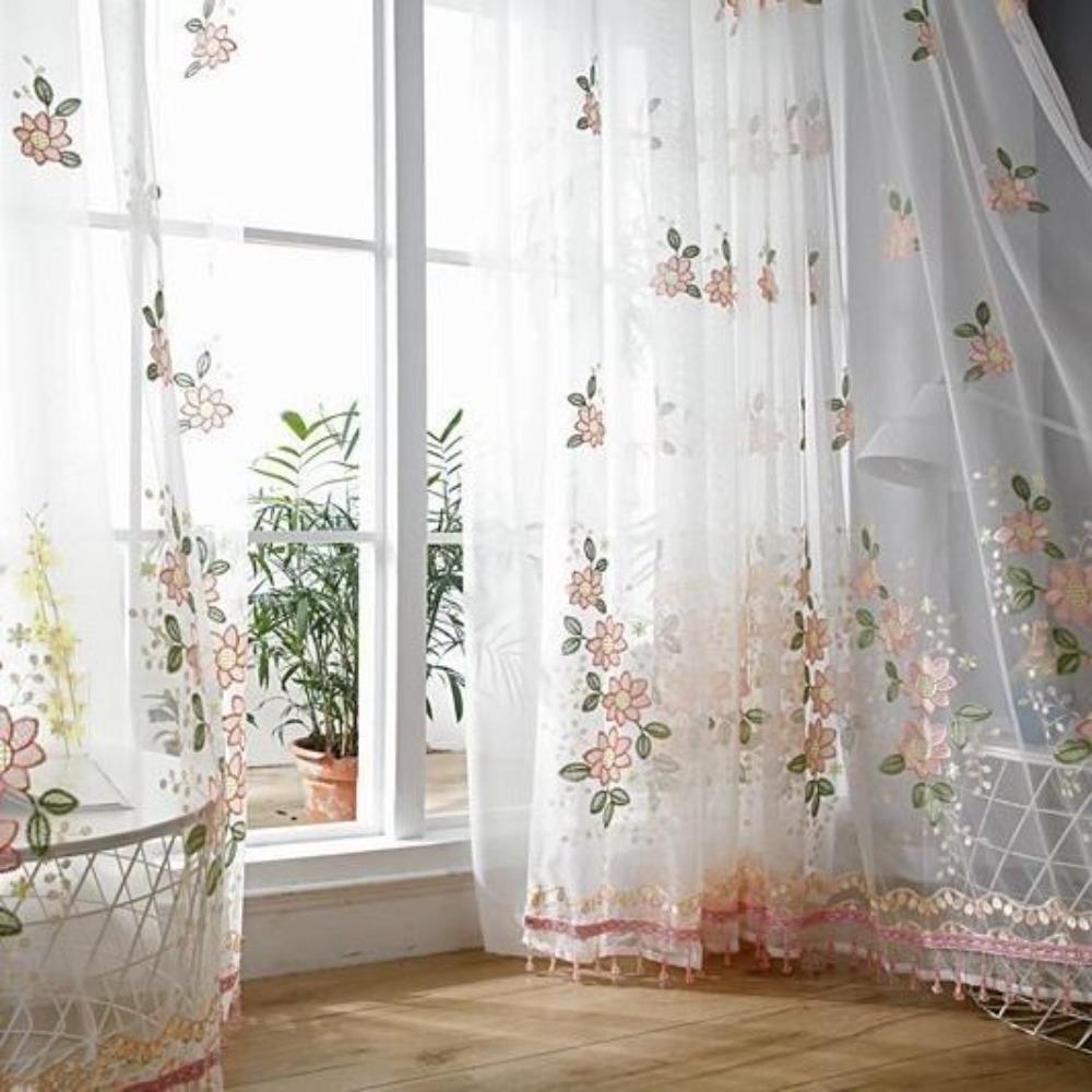 Embroidered Window Yarn Curtain, Embroidered Tulle Curtains,Window Decoration For Bedroom Living Room Home Decor