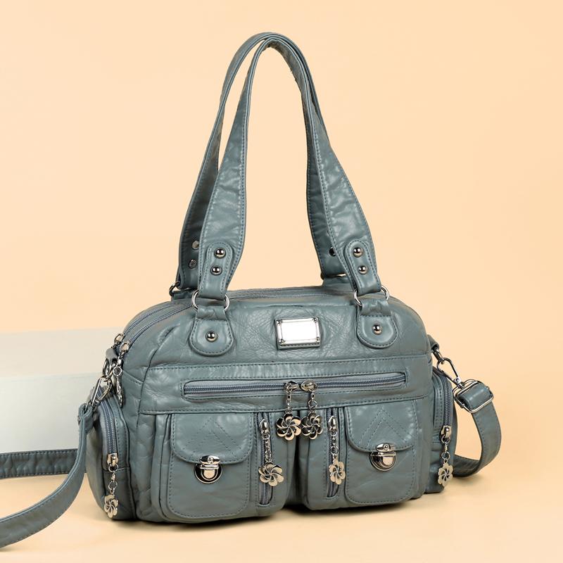 High Quality Soft Washed Leather Shoulder Bag for Women Women Bag Luxury Designer Multifunction Travel Handbag Commuter Tote Sac