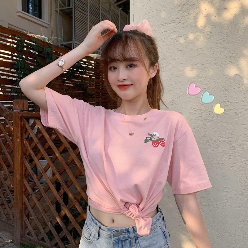Summer new small fresh and cute age-reducing printing loose student backing short-sleeved T-shirt top women's ins