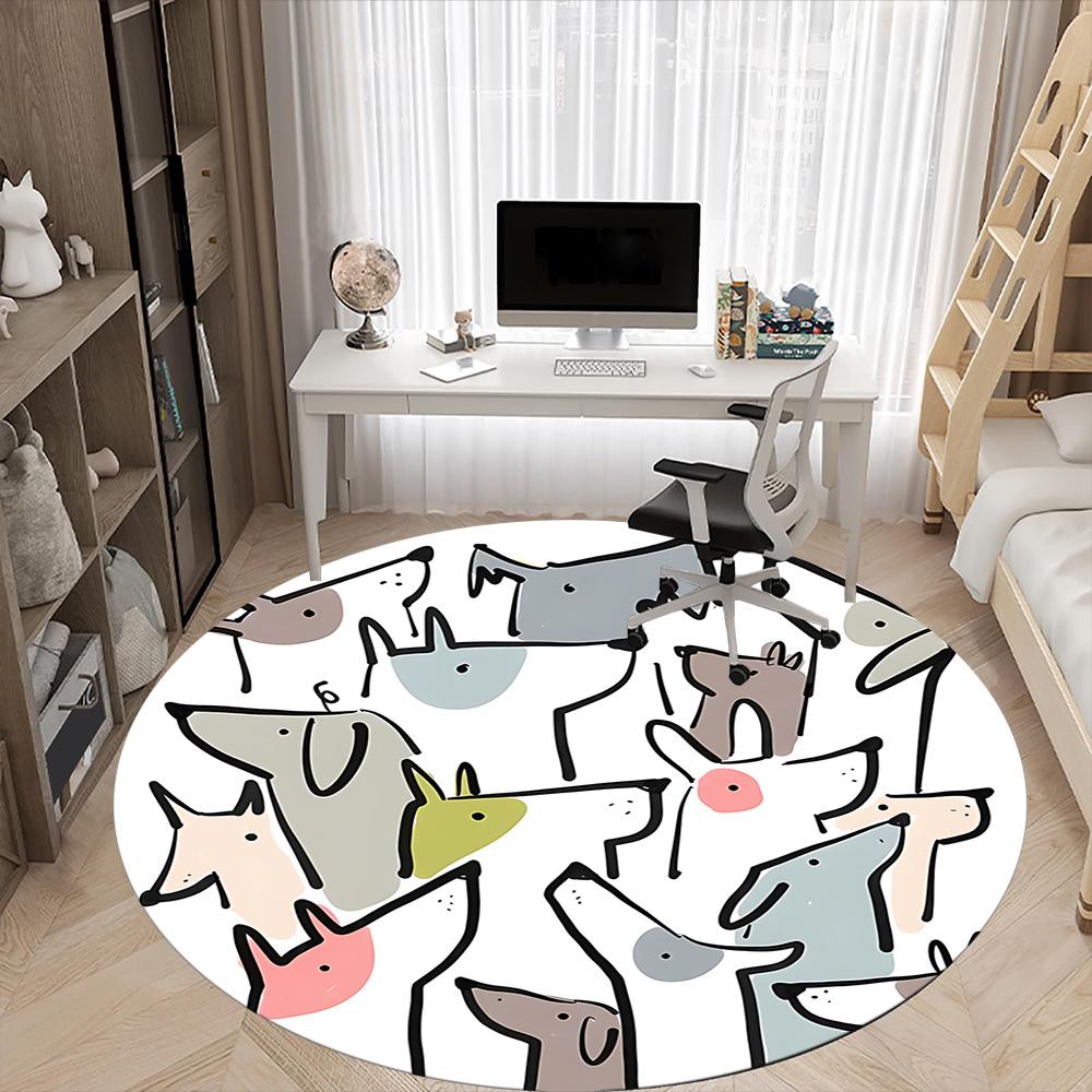 1pc Puppy Party Office Round Area Rug, Indoor Mat Suitable ForOffice, Under Office Chairs Bedroom Living Room Home Decor, Room Deco 110