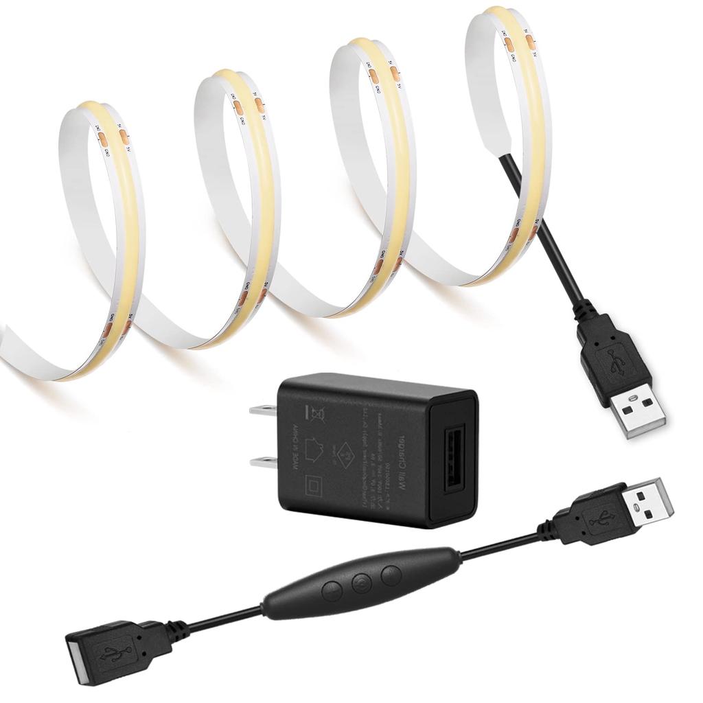 LEKE COB Flexible LED Strip Light 320 6000K White Includes USB Charger and Power Cord USB Power PSE Compatible with 5V USB 120cm 45cm Deformable and