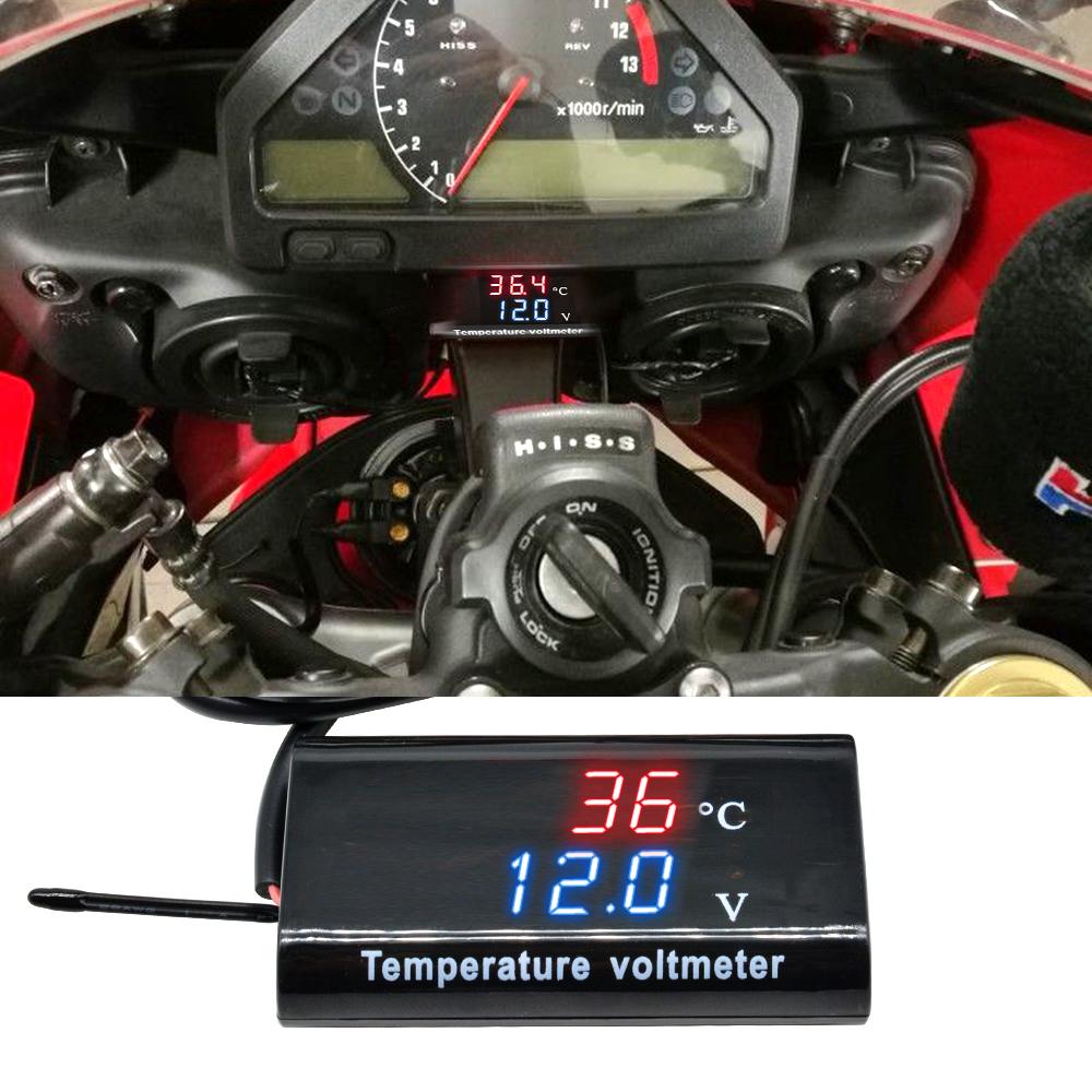 DC 12V 0.28 Inch Dual Display LED Digital Temperature Sensor Voltmeter Thermometer Voltage Meter Tester For Car Motorcycle