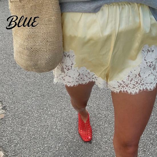 Lace Trim Shorts Women Satin Silky Patchwork Micro High-quality Polyester Blend Low Rise Boxer Lounge Slip Pajama Bottoms Petticoat