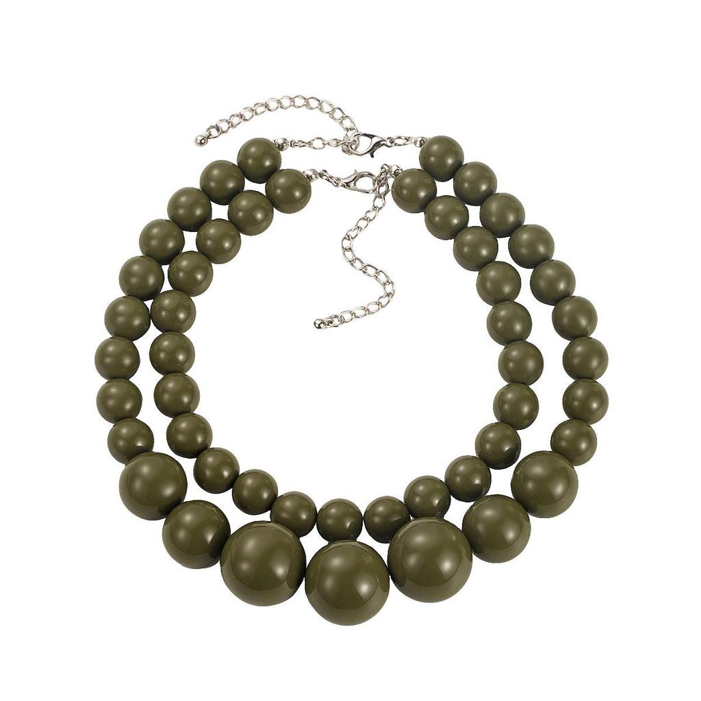 Retro Double Layer Resin Beaded Necklace - Exaggerated Layered Handmade Collarbone Chain