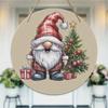 Vintage Christmas Gnome Print Round Wooden Hanging Plaque Natural Solid Wood Wall Sign Festive Indoor Door Decor Holiday Home Ornament