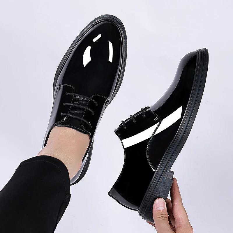 New Men 6/8cm Derby Shoes Patent Leather Height Increase Men Dress Shoes Formal Elevator Business Lift Shoes Bright Upper