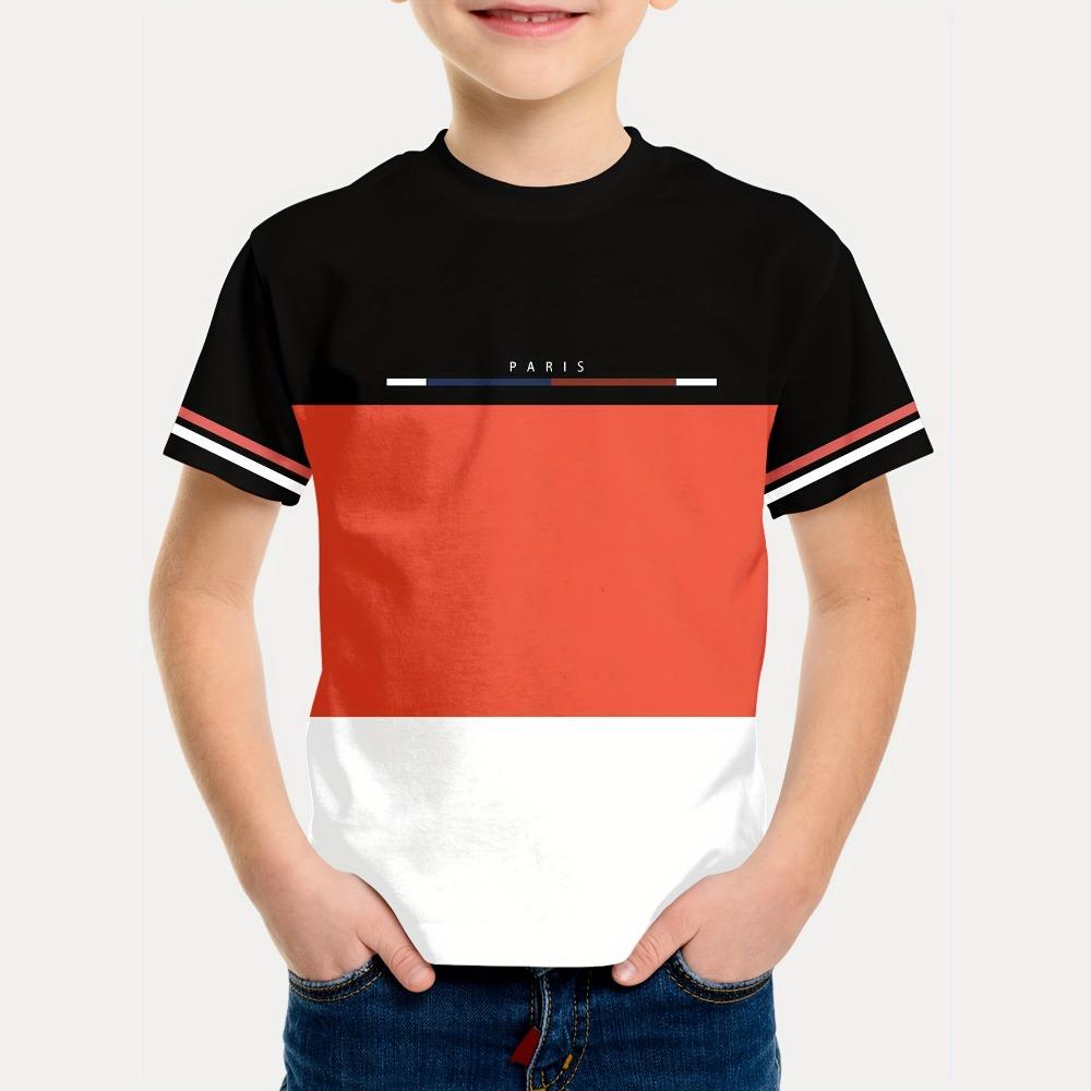 Kids Boys Clothes Simple Paris Letter Print Short Sleeve T Shirt Children Boys  Casual Comfortable Tees Children Top