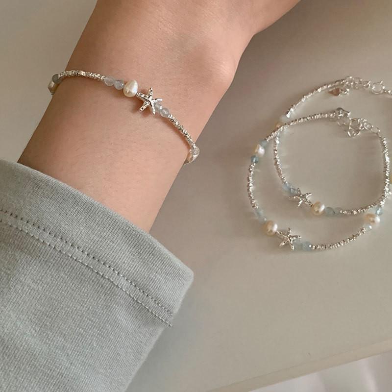 Elegant Pearl Starfish Charm Bracelet Women Gold Plated Adjustable Rope Chain Stylish Minimalist Jewelry Accessory