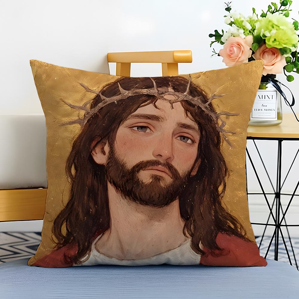 Jesus Christus Porträt Christliche Kunst Kissenbezug Waschbar Leinen Komfort Weich für Sofa Bett Gemütliches Zuhause Zimmerdekoration