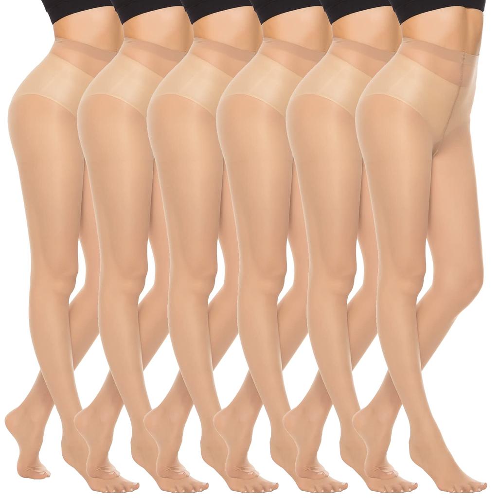 Kave 6 Pairs 20D Women'S Sheer Tights Ultra Thin High Waist Pantyhose Thigh High Stockings Office Ladies Socks Black Stocking
