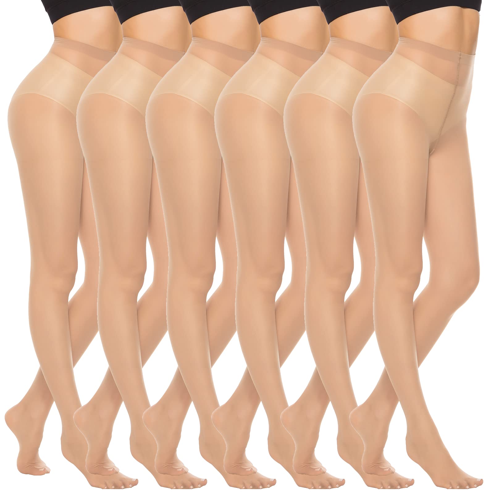 Kave 6 Paar 20D Damen Feinstrumpfhosen Ultra Dünn Hoher Bund Strumpfhosen Oberschenkelhohe Strümpfe Büro Damen Socken Schwarze Strumpfhose 60-75kg beige