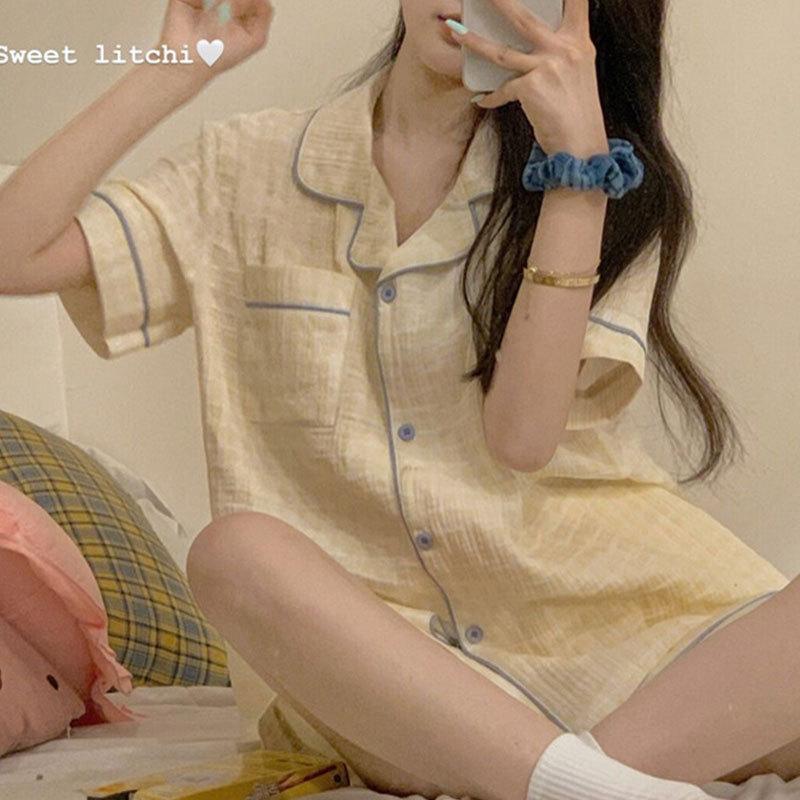 Pajamas Women's Summer Cow Crayon Small New Short-sleeved Shorts Cartoon Cute High-value Casual Style Loungewear Set
