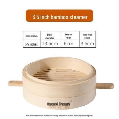ZISIZ 13cm Deep Bamboo Steamer Basket Set with Bamboo Handles (3-Pack)