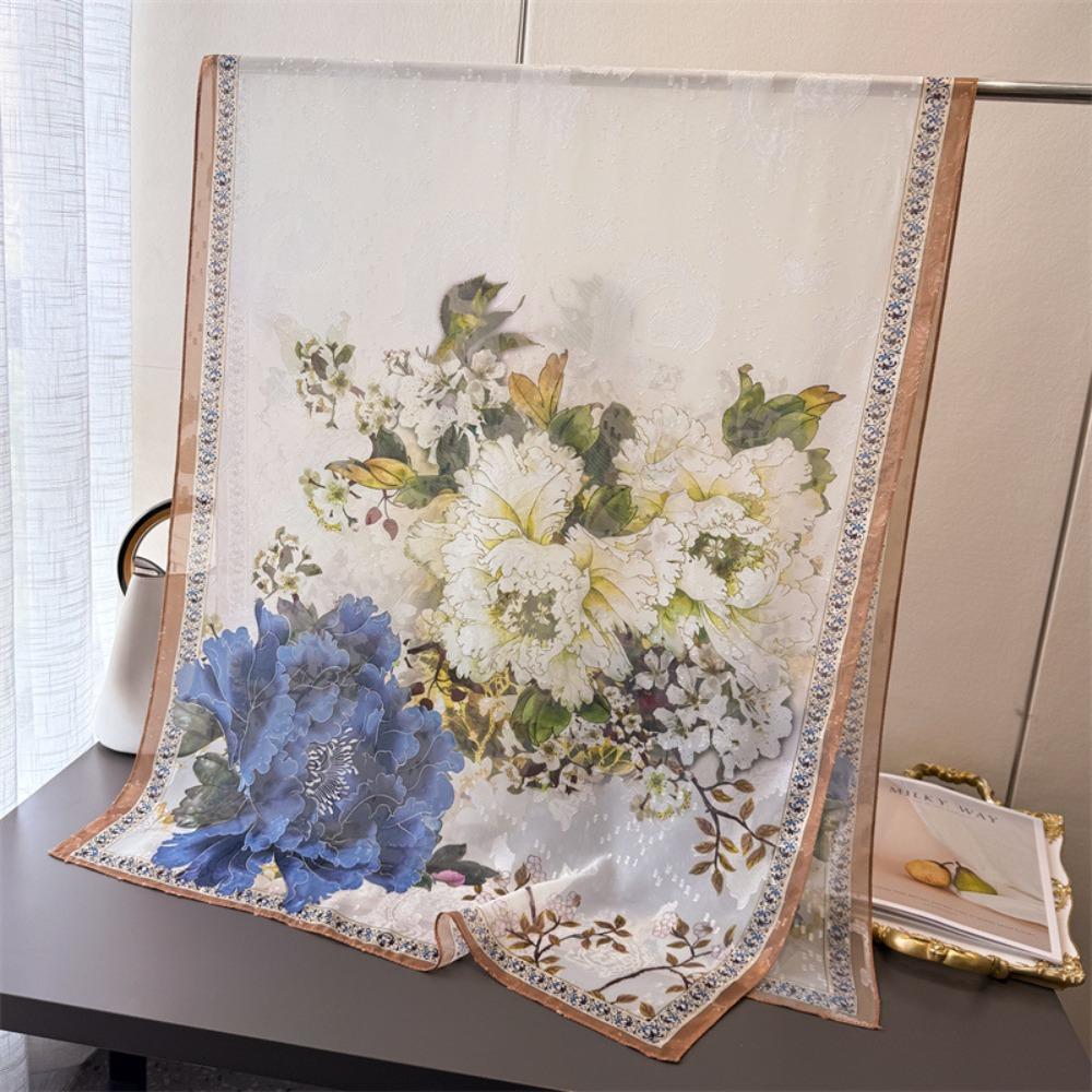 Soft Women Silk Scarf Peony Flower Women Head Scarf Fashion Silk Scarves  Summer XA1-1