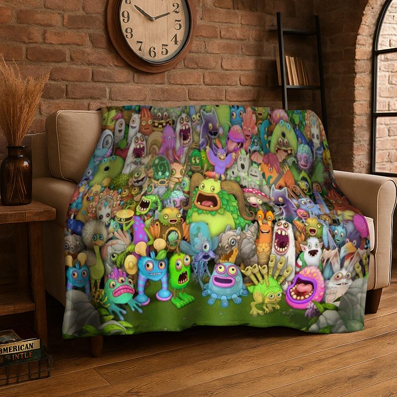 Music Game My Singing Monsters Cartoon Flannel Blanket Soft Throw Blanket for Bedroom Living Room Bed Travel Camping Picnic