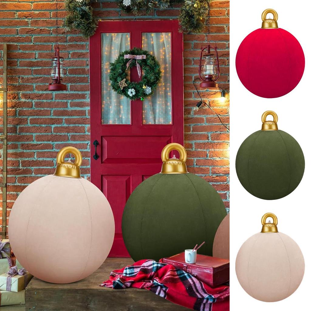 Inflatable Christmas Balls 23.6In Flocked Globes Set Giant Flocked Christmas Ornaments For Workplace Dance Party Wedding Yard