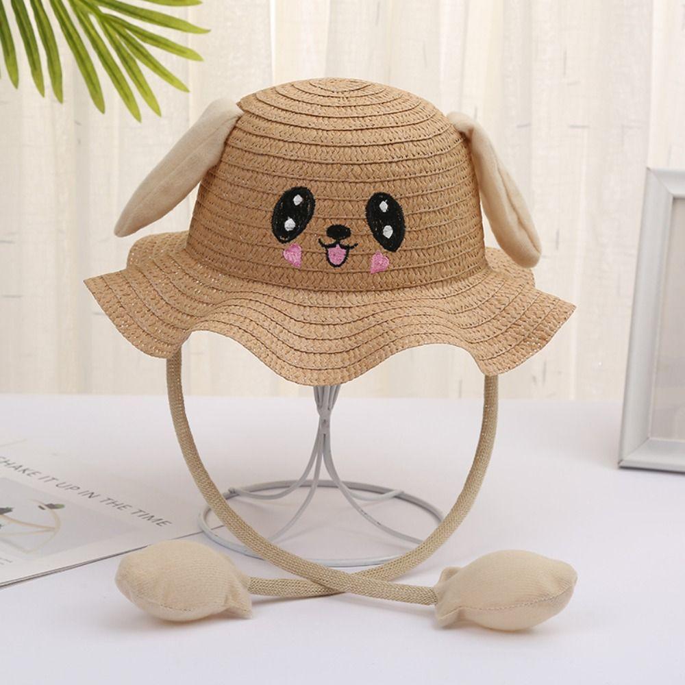 Sunscreen Bunny Sunshade Hat Ear Moving Children Straw Hat Rabbit Ear Sunshade Straw Hat  Party