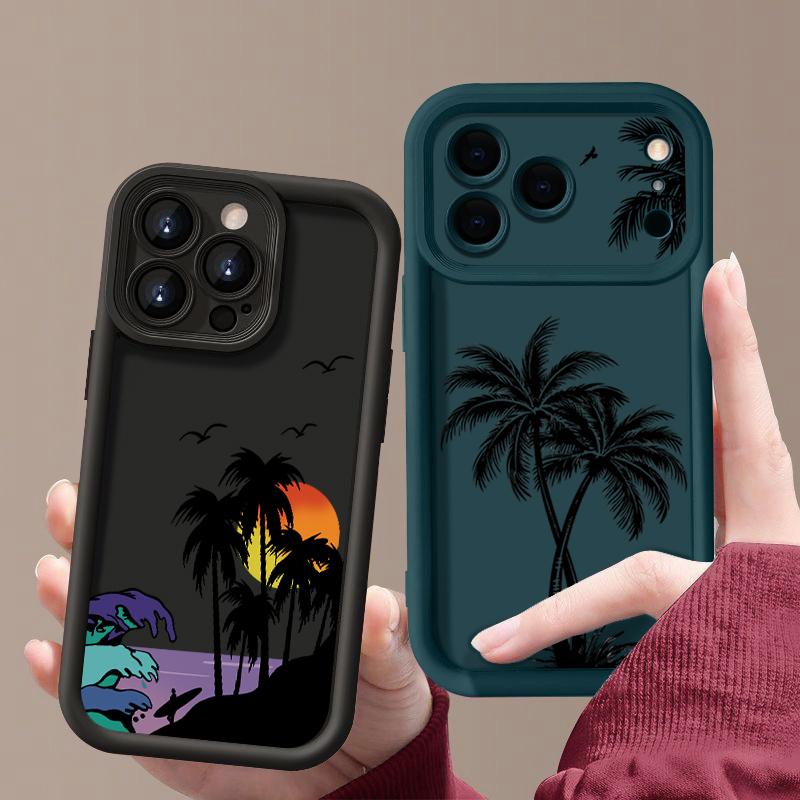 Sunset Coconut Tree Pattern TPU Case For iPhone 17 Pro 17e 15 16 Pro Max 14 13 Pro Max 16e Shockproof Soft Silicone Phone Cover