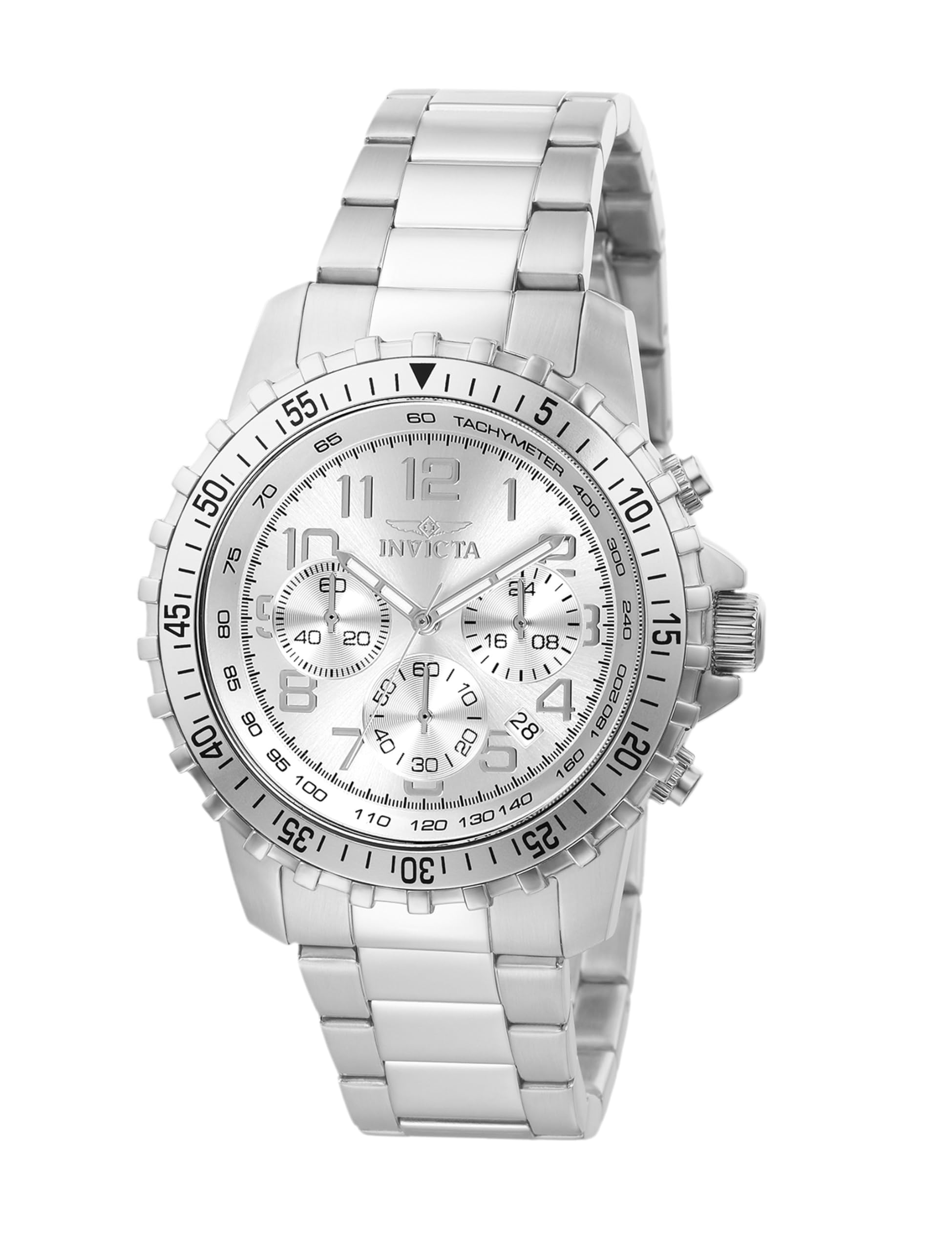 

Специальные кварцевые часы, корпус 45 мм, серебристый ремешок из нержавеющей стали, серебристый циферблат 6620 [Invicta] Мужские [Б/У]
