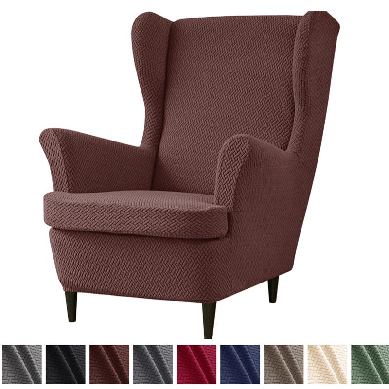Stretch Wingback Chair Covers Jacquard Armchair Slipcovers Wing Chair Cover with Seat Cushion Case Sofa Cover for Living Room