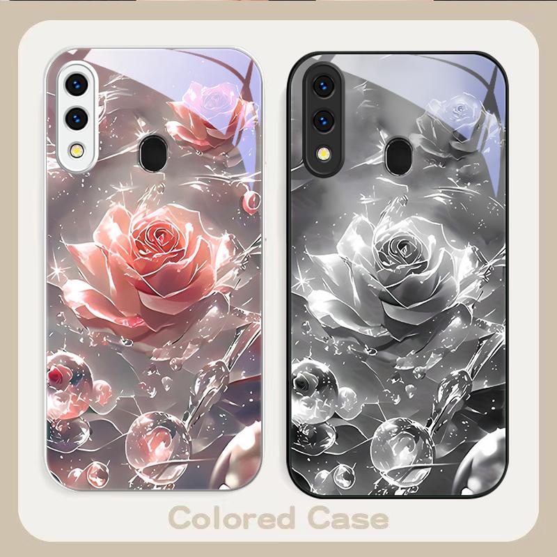 Ice Crystal-colored Roses For Samsung A20 30 22 23 24 25 26 31 32 33 34 35 42 50 51 52 53 54 55 56 70 71 72 73 Glass Phone Case
