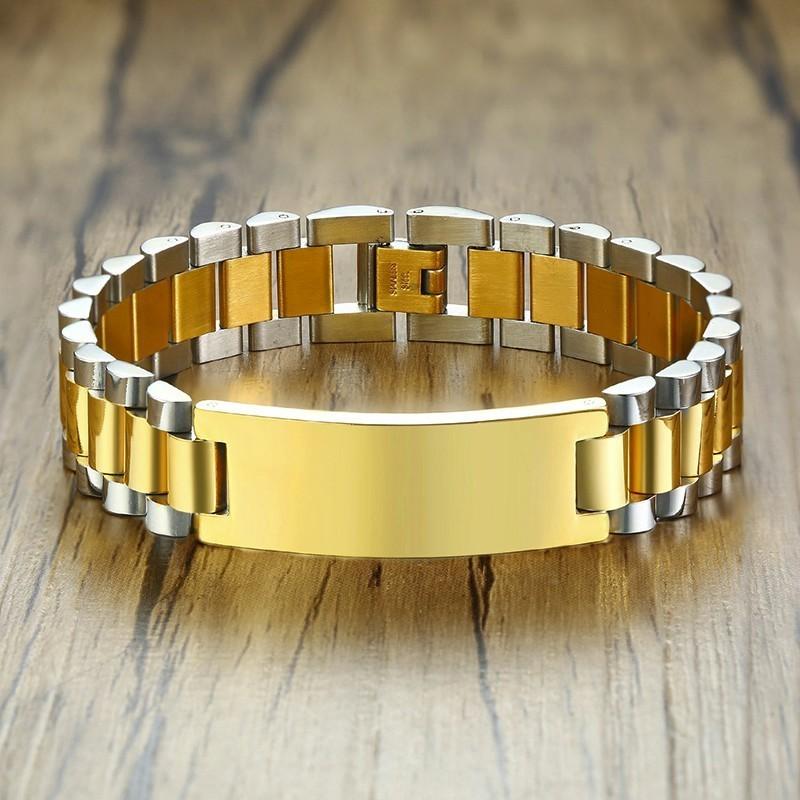 Vnox Free Custom Record Stainless Steel Bracelets for Men 15.5mm Wide Chunky Link Chain Bracelets Tough Man Gift for Dad Father