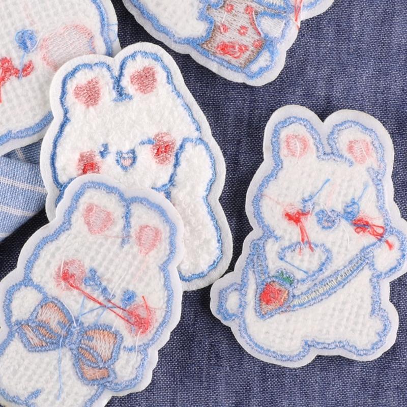 5 Pcs Cartoon Rabbits Embroidered Patches Iron On Patches Animal Repair Patches Sewing On Patches for Clothes Bag Jeans