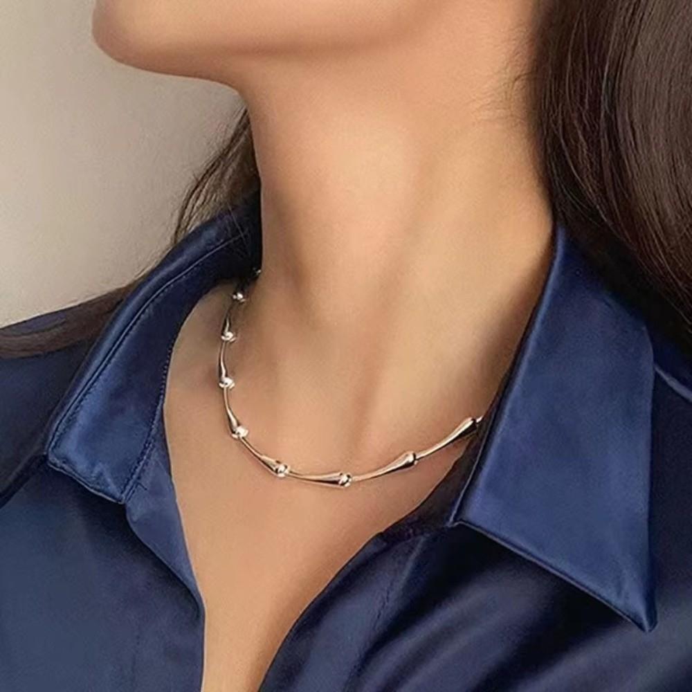Silver Color Clavicle Chain Shiny Water-like Design Snake Bone Chain Bamboo Joint Chain Daily Wear