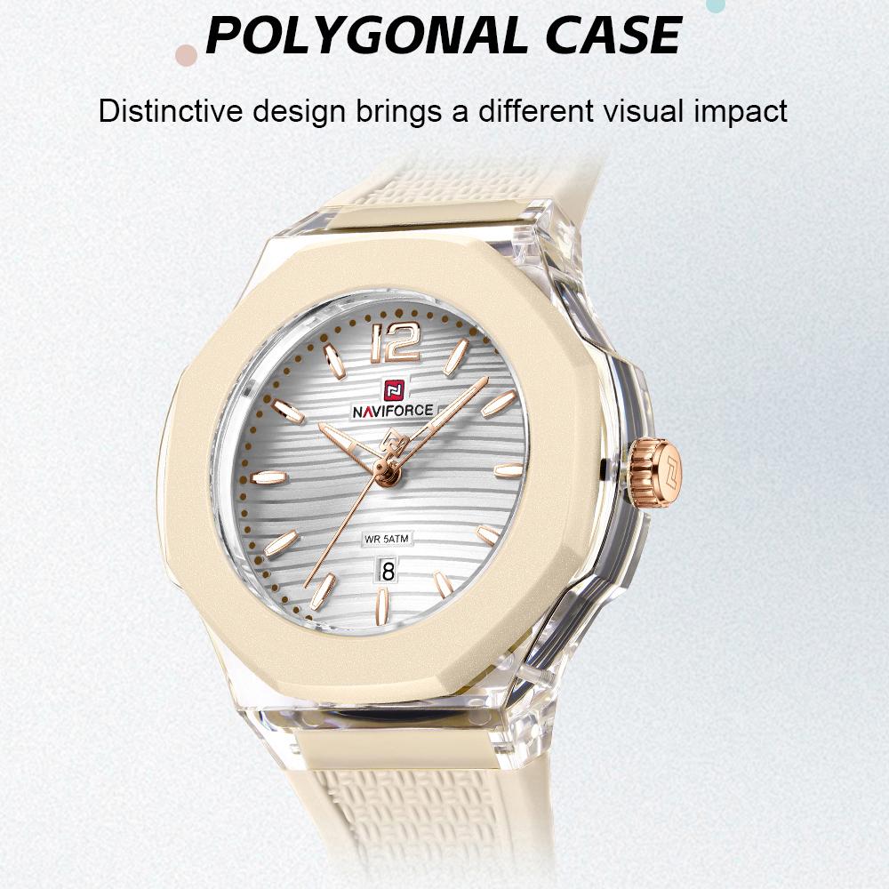 NAVIFORCE Original Women Girls Simple Quartz Watch Date Waterproof Silicone Strap Luminous Hands Lightweight Women Girls Watch Gift NF6109