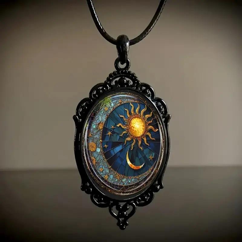 

Retro Gothic Necklace with Sun Moon Stars for Men Women Punk Jewelry Accessories Gift Wholesale чорний
